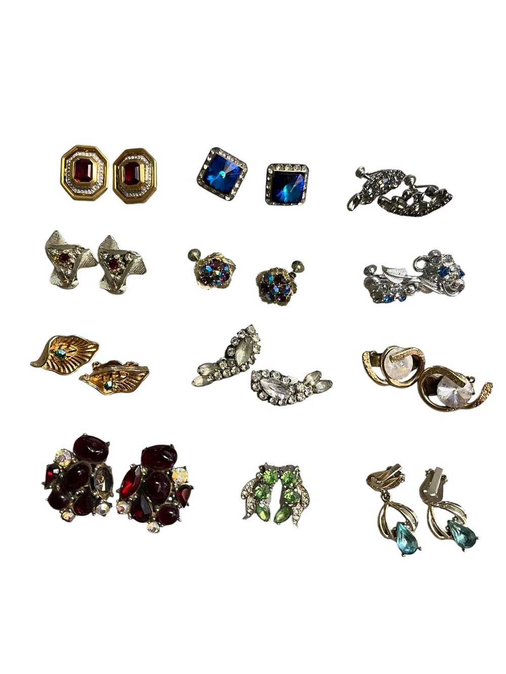 Vintage Earring Lot Eisenberg Lisner Coro Rhinestone Clip Screw Back Uranium